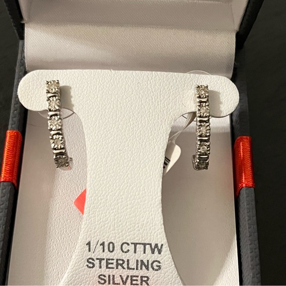 Sterling Silver 925 1/10 CTTW Diamond Hoop Earrings  New - Picture 3 of 15